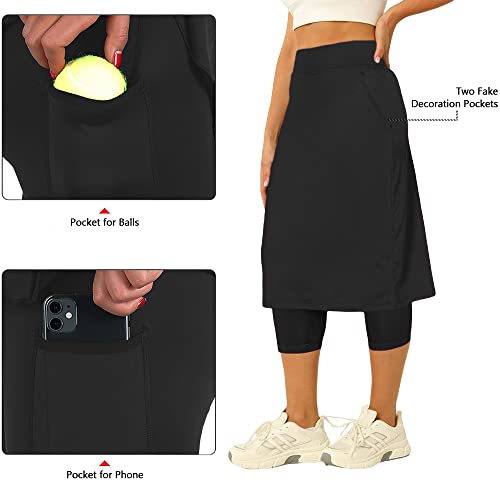 Aurgelmir Womens Tennis Skirt with Capris Leggings Golf Knee Length Skorts Athletic Long Skirts for Women with Pockets3