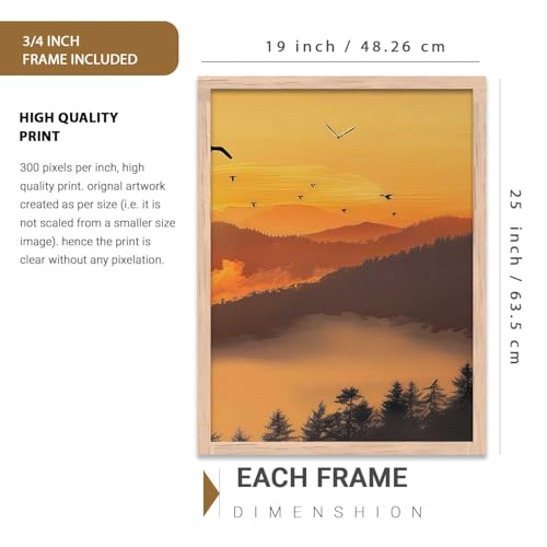 Image of kotart Big Aesthetic Sunset View Wall Art Paintings | Mountains Landscape Framed Painting | Vastu Frames for Living Room Bedroom Wall Decor Set Of 3 (19X25 inch)