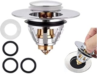 EZE.GO Pop up Sink Plug Sink Strainer Basin Plug for Sink Hole 34 to 40 mm Bath Plug pop up Push Type Drain Plug Bath Bounce Drain Filter Stainless Steel Brass Sink Basin Stopper