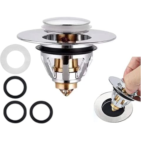 EZE.GO Pop up Sink Plug Sink Strainer Basin Plug for Sink Hole 34 to 40 mm Bath Plug pop up Push Type Drain Plug Bath Bounce Drain Filter Stainless Steel Brass Sink Basin Stopper Cover