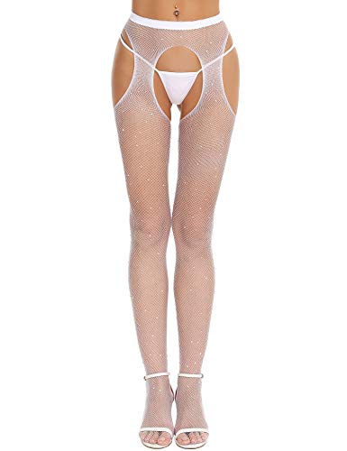 Fishnet Stockings Rhinestone High Waist Tights Pantyhose Women's Sexy Sparkle Stockings2