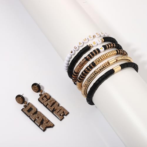 NLCAC Game Day Bracelets Stack Heishi Beaded Football Bracelets Game Day Earrings Sports Fans Football Accessories Game Day Outfit for Women2