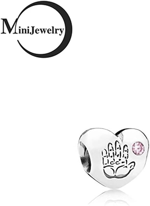 MiniJewelry Little People Love Heart Charm fits Pandora Charm Bracelets Hand Print Blue Pink Birthday Birthstones Cubic Zirconia
