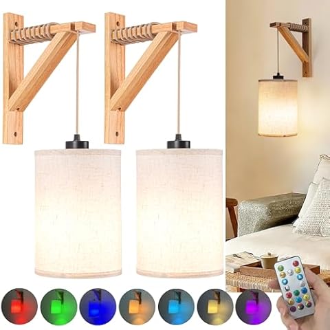 HIFCTRN Battery Operated Wall Sconce Set of 2,Rechargeable Wall Lights with 50 Hours Long Battery Life RGB Color-Changing Light Bulbs,Fabric Wall Sconce Ideal for Indoor Lighting Cover