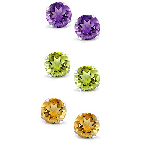 Gem Stone King 925 Sterling Silver 4Mm Amethyst, Citrine And Peridot Stud Earrings Set Of 3 #TOP1