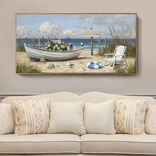 Large Framed Modern Nature Wall Art, Canvas Beach Coastal Landscape