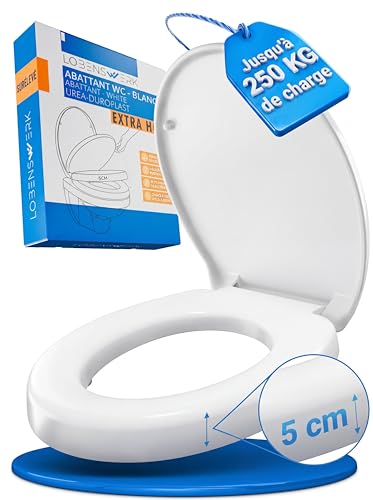 LOBENSWERK Rehausseur toilette adulte [5 cm] avec abattant WC | Rehausseur WC antidérapant avec fixation stable | Rehausseur toilettes jusqu’à 250 kg | Idéal personnes âgées