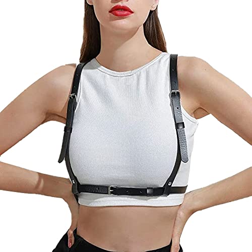 Punk Taille Harnais Ceinture en Cuir pour Femme Goth Gilet Réglables Corps Poitrine Chaîne Noir Mode Bijoux de Corps pour Danse Fête Rave Halloween Costume Cosplay