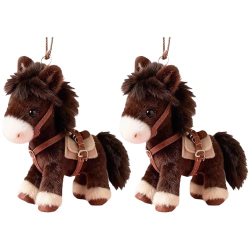 Image of 2PCS Plush Pony Bag Charm with Keychain & Saddle Horse Keychain Plush Bag