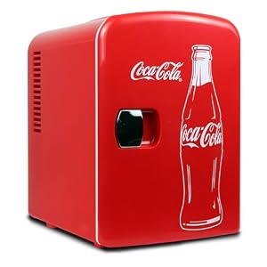 Coca Cola Classic Mini Fridge - Refrigerator for Bedroom Skincare Office, Portable Table Top Beverage Cooler, 12V DC/220V AC Refrigerador For Drinks, Soda, Wine, Use In Car, Dorm, Patio, 6 Can