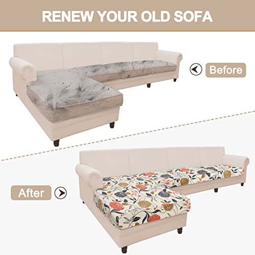 Searchi Sectional Couch Covers 4 Piece For Sectional Sofa L Shape Separate Cushion Couch Chaise Cover For Both Left/Right Sectional Couch Cushion(3 Seater+1 Chaise, Orange Flower) #TOP6