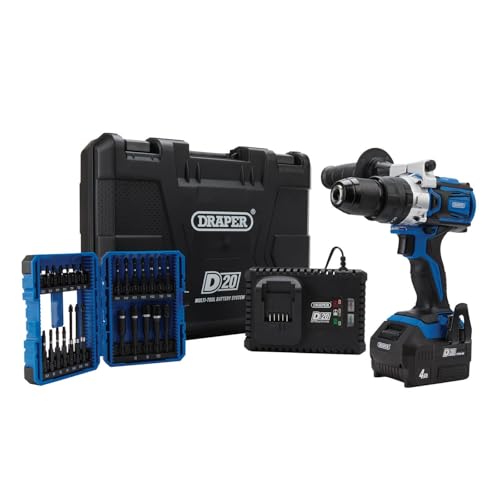 D20 20V Brushless Combi Drill Kit & Draper Expert Impact Screwdriver Bit Set (26 Piece)
