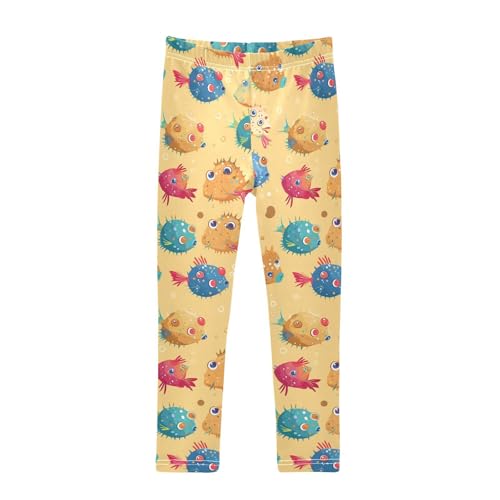 Cute Puffer Hawaiian Fish Kids Girl's Legging Soft Full Length Lounge Pants Exercise