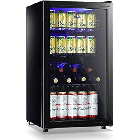 WANAI Mini Fridge Glass Door 120 Cans Beverage Refrigerator Small Wine Cooler Clear Front Drinks Fridge for Soda Beer Bar Home Office with 7 Thermostat LED Lights 3.2 Cu. Ft Cover