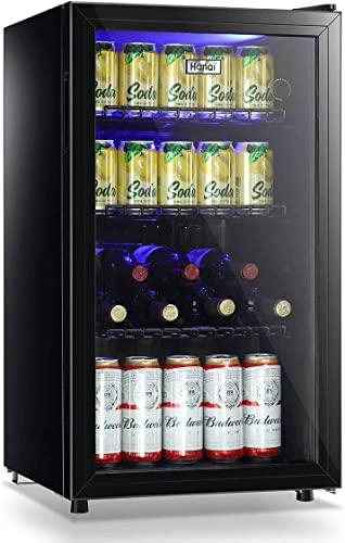 Mini Fridge Glass Door 60 Cans Beverage Cooler Refrigerator Mini Beer Fridge 1.6 cu.ft Organizer for Drinks Soda Wine Small Refrigerator with Blue LED for Home Office Dorm