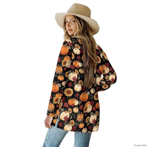 Image of Fall Maple Leaf Cardigan Sweaters for Women Long Sleeve Cardigan Soft Drape Open Front Dusters V-Neck Jackets Dressy