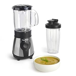 Moulinex Blend&Go LM1B1D 300W blender, smoothieblender met 750 ml plastic kan, inclusief 750 ml draagbare fles, 4 verwijderbare messen, roestvrijstalen afwerkingen