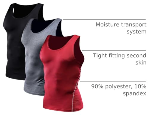 Image of NELEUS Men's 3 Pack Athletic Compression Under Base Layer Sport Tank Top