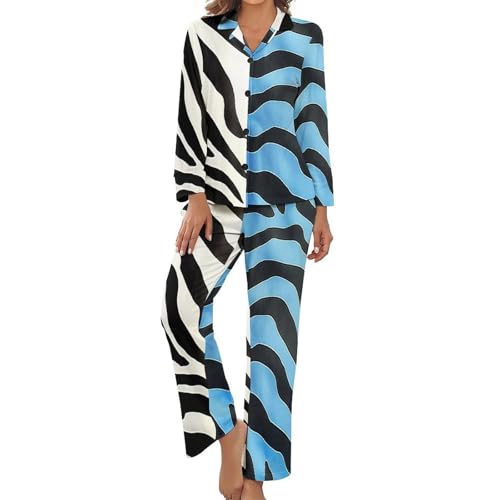 Ensemble pyjama femme chic en patchwork zébré, vêtement de nuit raffiné
