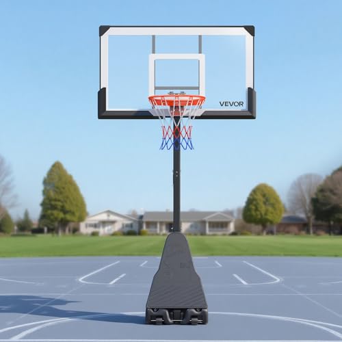 VEVOR Basketball Hoop, 54" PC Backboard, 7.55-10FT Height Adjustable, Basketball Portable Hoop & Goal, Basketballs Hoop Outdoor, Kids, Adults, Basketball Court, Schools, Parks, Forward-Tilting Design by VEVOR - Image 2