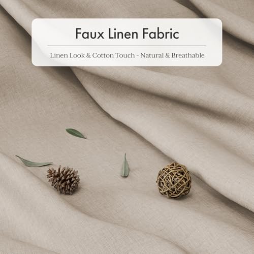Image of AmazerBath Farmhouse Shower Curtains for Bathroom, Tan Shower Curtain with Tassels, Taupe Rustic Faux Linen Shower Curtain Set with 12 Hooks, 72x72 Inches