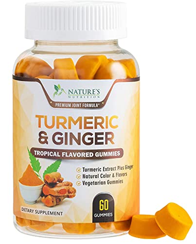 Turmeric Curcumin Gummies with Ginger, Extra Strength Chewable Vitamins Gummy, Best Vegan Joint Support Turmeric - Joint Comfort for Men and Women - 60 Gummies