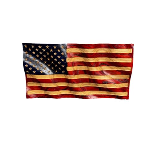 Lumber Frog Creations Wooden American Flag Wall Decor | Solid Red Oak Hand Painted Fire-Burned Veteran Made in Ohio Patriotic Wall Art Ready to Hang 13.5 x 7.25