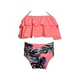 Elegante diseño de volantes y cintura alta, diseño de lunares o estampado floral, traje de baño de dos piezas halter, traje de baño de mamá e hija, hacen a tu familia tan dulce