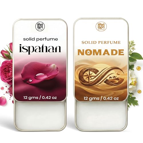 Image of Dr.Mashur Solid Perfume |Nomade&Ispahan Alcohol Free Wax Perfume Balm, Long Lasting | Pocket Tin 12g, Pack Of 2| Non Greasy Smooth Glide, Travel Friendly Men And Women