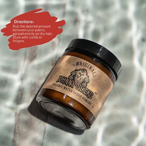 Johnny Slicks Original Water Based Hair Pomade - Strong Hold Organic Styling Pomade For Men - Promotes Healthy Hair Growth & Helps Hydrate Dry Skin - Grooming & Personal Care Products - (4 Ounce) #TOP2