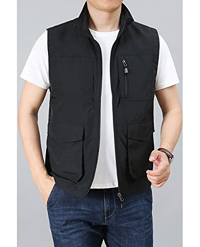 Image of Hixiaohe Men's Casual Lightweight Outdoor Vest Work Fish Photo Travel Golf Vest Zip up Sleeveless Jacket with Pockets