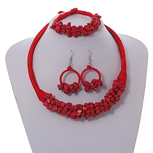 Pulsera, pendientes y collar de cordón de algodón rojo, el regalo étnico ideal 2