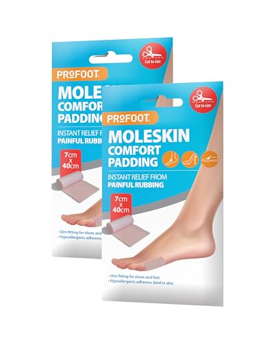 Profoot Moleskin Roll - Instant Relief for Painful Rubbing - Ideal for Blister Prevention Bunions Calluses and Foot Discomfort - Hypoallergenic and Waterproof - (2 Pack)