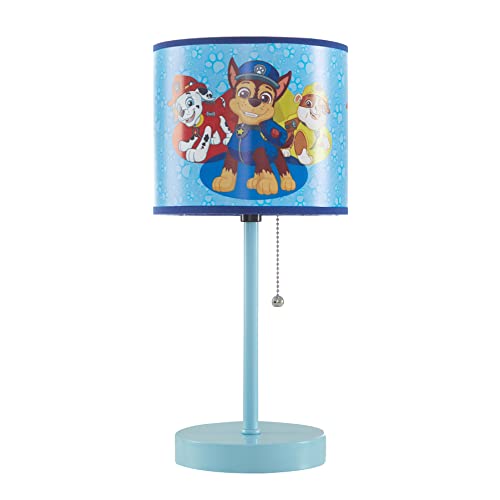 Nickelodeon Paw Patrol Kids Table Lamp with Pull Chain Stick Lamp Featuring Chase Rubble & Marshall Decorative Printed Shade for Bedroom Playroom or Nursery Lighting