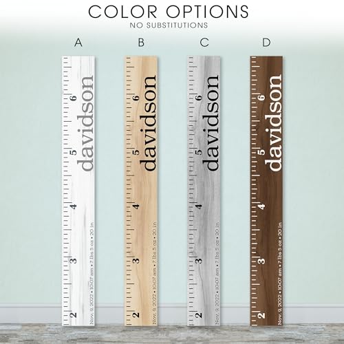Wooden Kids Growth Height Chart Ruler for Boys and Girls Painted or Engraved (Classic Print)