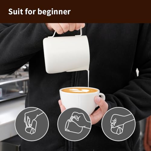 Image of watchget 20oz Milk Frothing Pitcher Stainless Steel Espresso Steaming Jug | Internal Scale, Milk Coffee Cappuccino Latte Art Barista Steam Pitchers,Barista Coffee Bar Accessories, 600ml, Creamy White