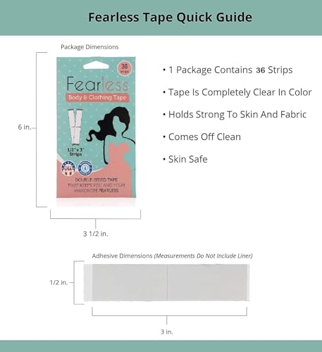 Image of Fearless Double Sided Tape for Fashion, Clothing and Body - 36 Strips Pack | All Day Strength Invisible Dress Tape for women | Gentle to stick on Skin and clothes | Transparent