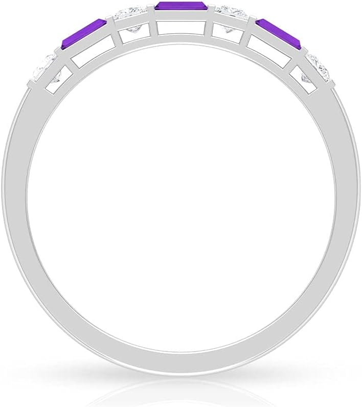 Natural Amethyst Anniversary Ring for Women, Aaa Quality, Certified Amethyst Diamond Wedding Band - Ideal For Gift
