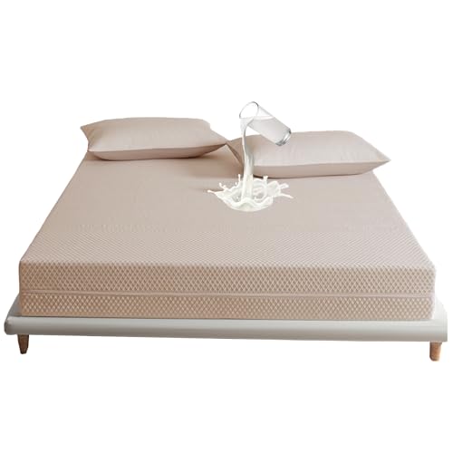 Cubrecolchón, Funda de Colchón 6 Lados con Cremallera, Fundas Protectora Completa, Tejido Elástico, Cierre de Cremallera, Transpirable, Absorbente (Caqui,150x200+23 cm)