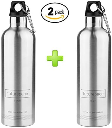 Futurepace Tech Best Stainless Steel Insulated - Silver 2 PAK Bottle Gift Set - 600ml BPA Free ON Hand for Easy Gift Giving! Perfect for Men Women Boys Girls Hunting Yoga Hiking Camping Outdoors