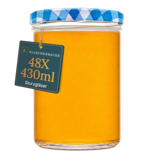 Flaschenbauer - Sturzgläser 430ml 48er Set - Einmachgläser mit Deckel TO82, Schr