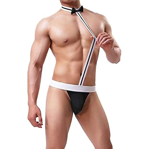 ROSVAJFY Herren Sexy Tangas mit Kragen, Herren Sexy Unterwäsche, Fliege Herren Dessous Tanga Slips, Fliege Kragen Bodysuit Sexy Teddy Kostüm Schwarz Rot Cosplay Einheitsgröße (Schwarz) Cover