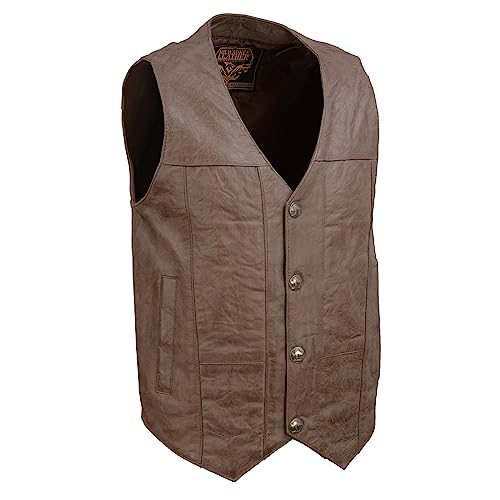 Image of Milwaukee Leather LKM3702 Men's Leather V-Neck Western Style Motorcycle Rider Vest w /Classic Buffalo Snaps Closure