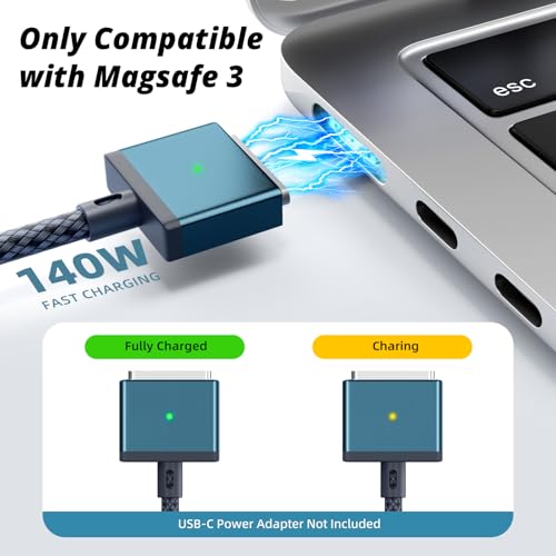 Image of USB-C to Magnetic 3 Cable for M4 MacBook Air Pro Charger, 140W Magnetic Safe 3 Cable for MacBook Air (15'' /13'' M4 2025, M3 2024, M2 2023, M2 2022), MacBookPro (16 inch /14 inch 2024 /2023 /2021), 2M /6.6ft Blue