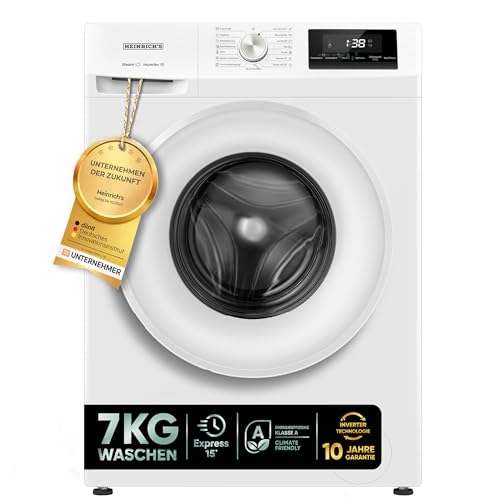 Heinrich´s Waschmaschine, 7kg, 15 Programme, 1400 U/min., Aqua-Stop, LED-Display, inkl. Timer, mit Kindersicherung, langlebiger Inverter Motor, Energieeffizienzklasse A, weiß