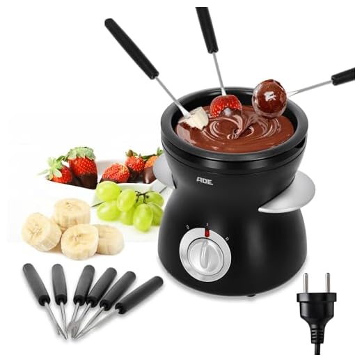 ADE Fondue eléctrica de chocolate con 2 niveles de temperatura | Fuente de chocolate con 6 tenedores | Chocolatera con recipiente extraíble con revestimiento de teflón | capacidad de 250 ml