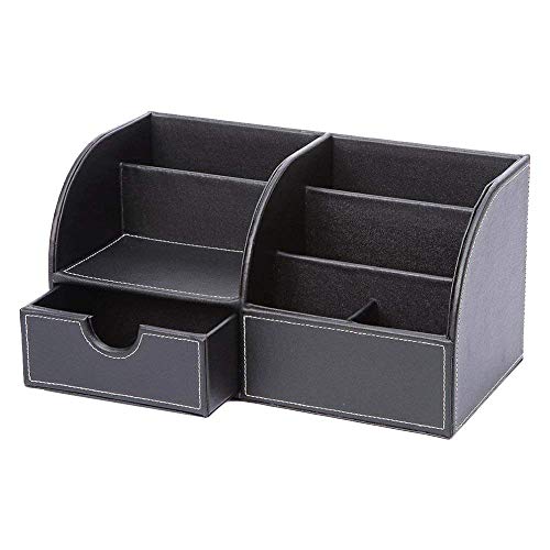 YANGHX Desk Organiser Pu Leather Storage Box 7 Compartments Desktop Multi-Function Holder (Black)