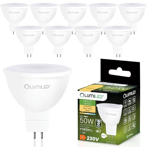 Lumiled 230V GU5.3 LED Lampen Leuchtmittel Spot 10 Stück Set, MR16 8W (entspricht 80W) 3000K Warmweiß 720 Lumen 120° Abstrahlwinkel Spots Glühbirnen