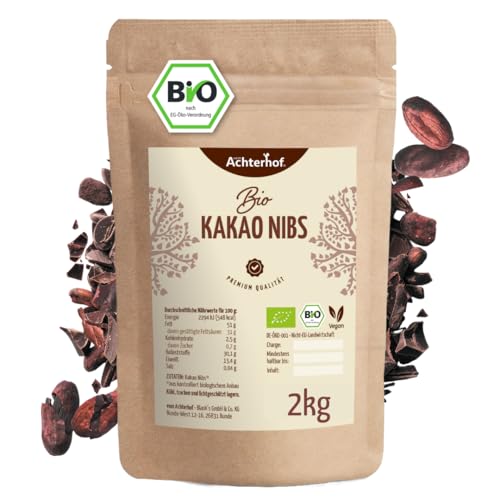 Kakao Nibs Bio 2kg | kleine Stücke der gebrochenen Kakaobohne | knackig und aromatisch mit wertvollen Inhaltsstoffen | Achterhof
