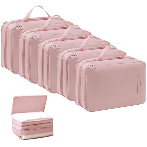 Double-Layered Compression Packing Cubes for Travel, Luggage Organizer Bags Compressible for Suitcase Packing Bag Travel Accessories, Pink, L - Main Image